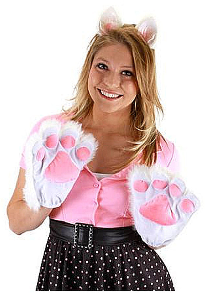 White and Pink Kitty Paws/Gloves, Kitten Adult Gloves