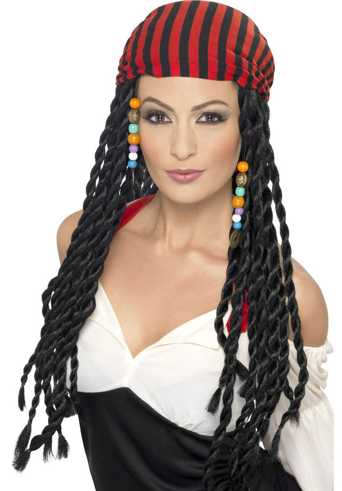 Pirate Wig with Beads and Scarf Set