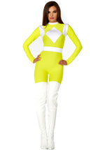 Womens Power Ranger Style Yellow Superhero Catsuit