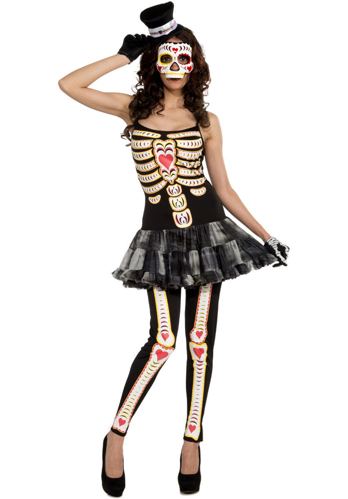 Adult Female Day of the Dead Costume, Skeleton Fancy Dress