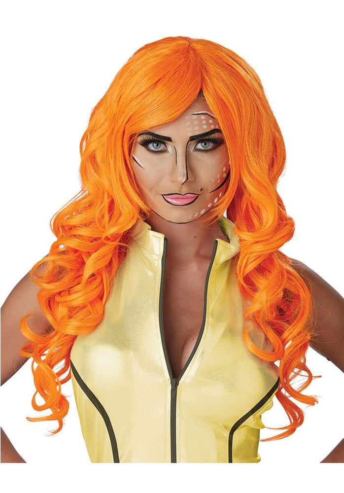 Pop Art Superhero Wig, Bright Orange