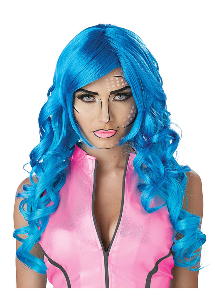 Pop Art Superhero Wig, Blue