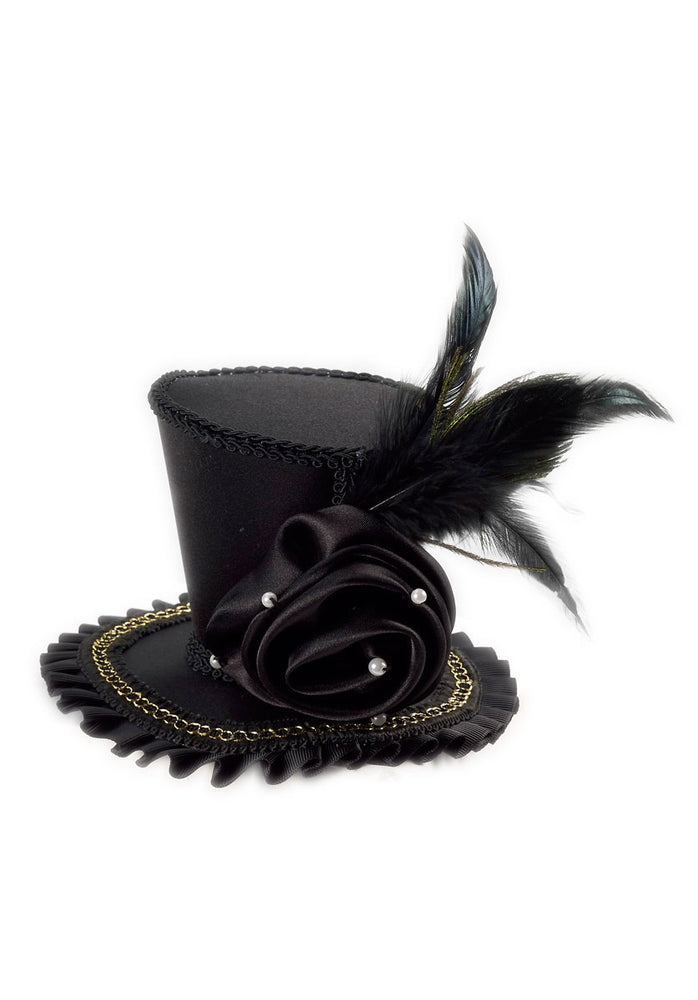 Mini Top Hat with Rose, Black