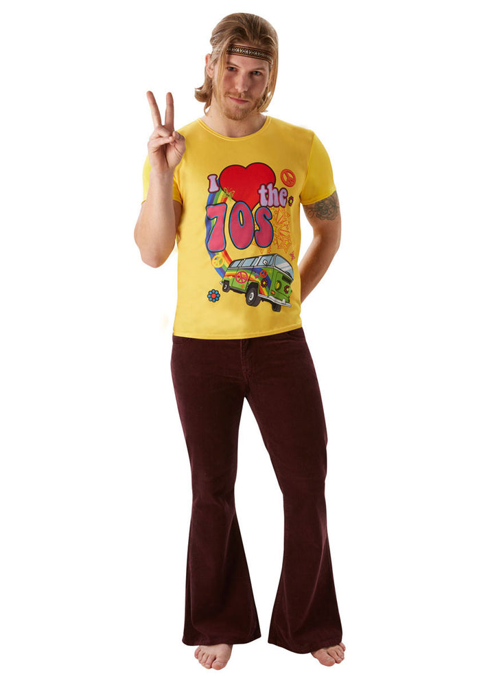 Mens Hippy I Love The 70’s Tshirt Yellow