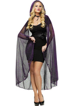 Witch Vampire Purple Hooded Cape with Spiderweb Print