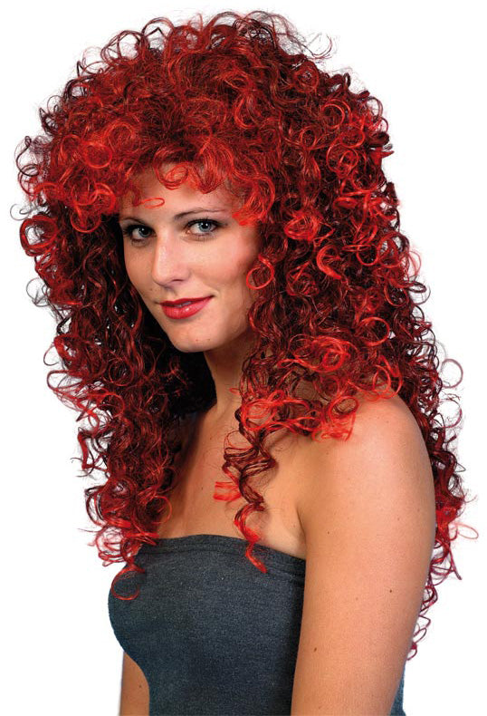 Mermaid Wig, Red/Black, LongWetLookCurl ,Smiffys fancy dress