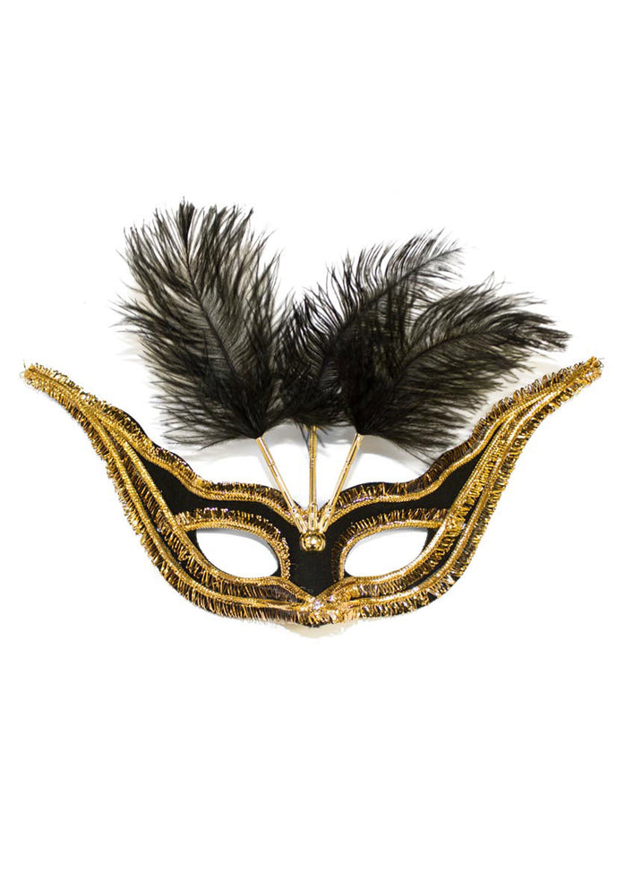 Gran Gala Eyemask, Braid/3 Plume, Black Smiffys fancy dress