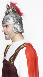Roman Helmet, Rubber, Silver/Gold Red Plume Smiffys fancy dress