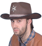 Cowboy Hat Brown, Felt, Adult, Badge Smiffys fancy dress