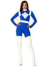 Womens Power Ranger Style Blue Superhero Catsuit