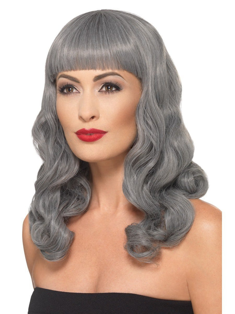 Deluxe Wavy Wig with Fringe, Grey