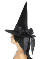 Smiffys Deluxe Witch Hat, Black, with Black Bow - 48024