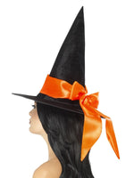 Deluxe Witch Hat, Black, with Orange Bow48022