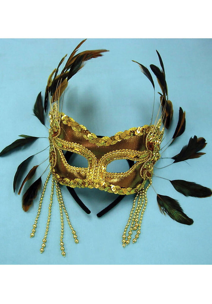 Eyemask Gold Velvet with Feathers