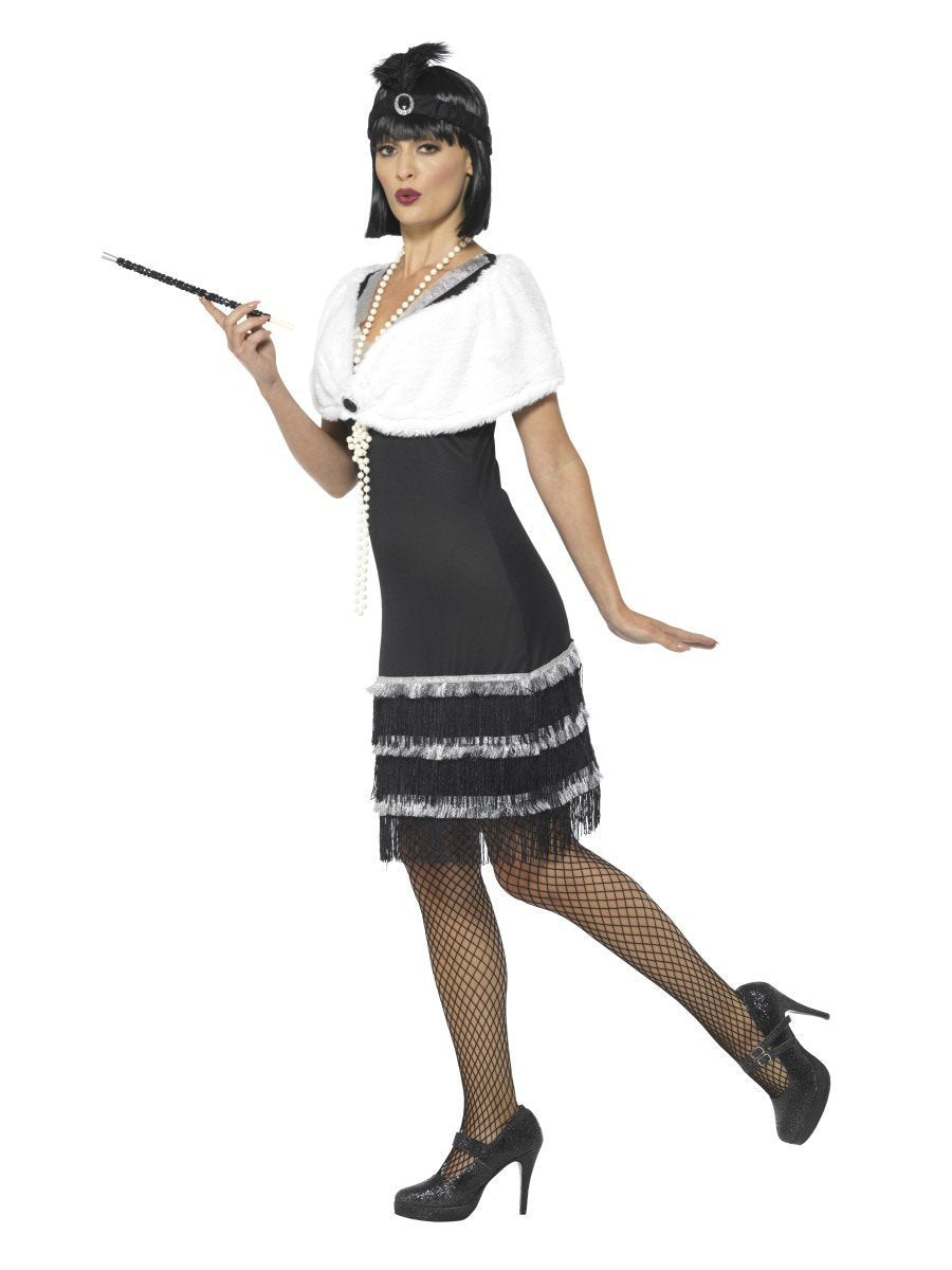 Flapper Costume, Black, with Dress & Fur Stole43128