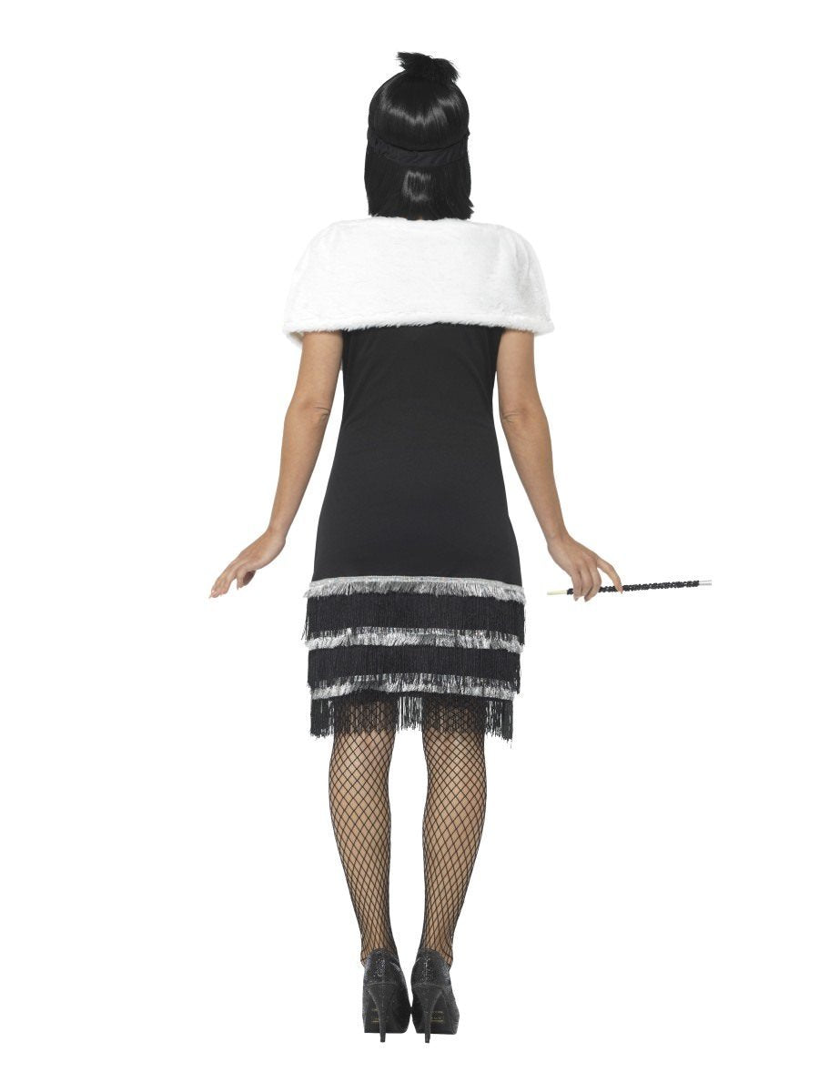 Flapper Costume, Black, with Dress & Fur Stole43128