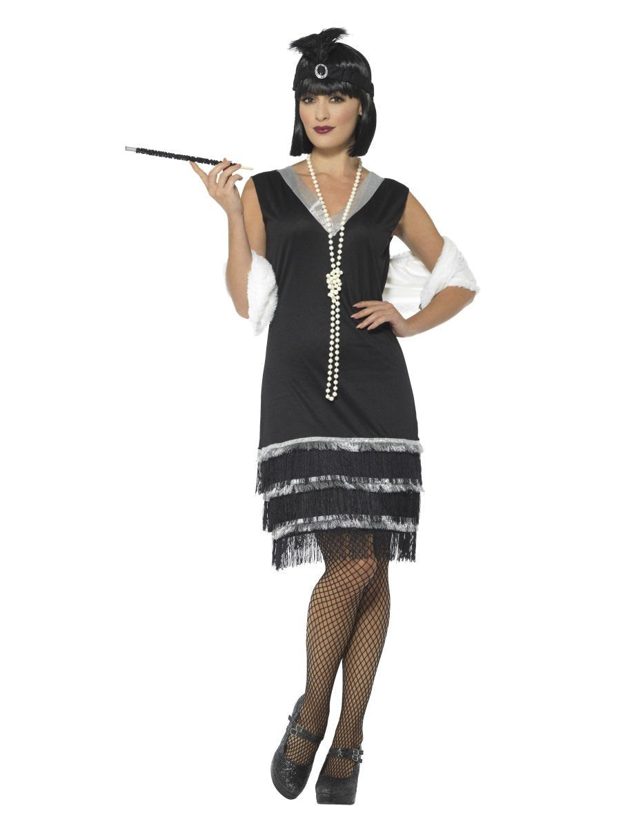 Flapper Costume, Black, with Dress & Fur Stole43128
