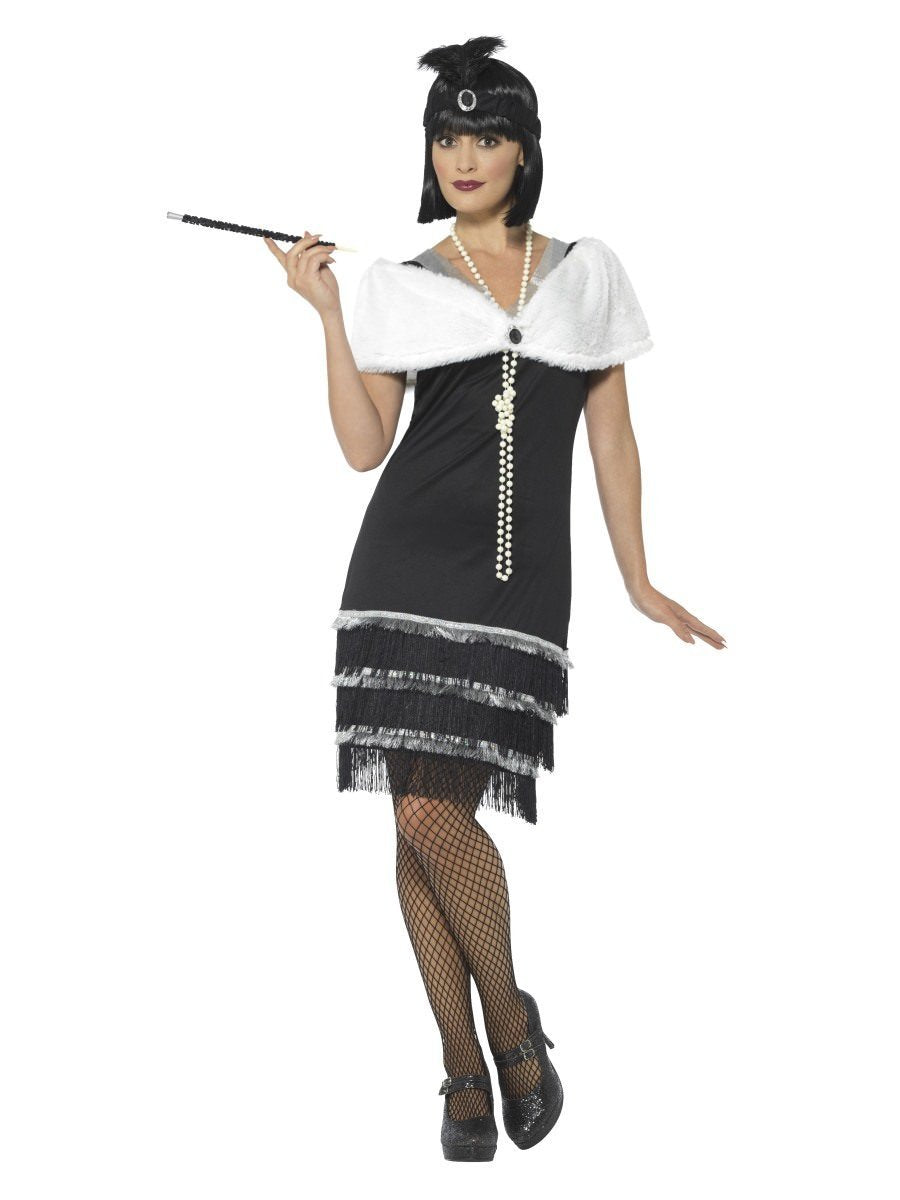 Flapper Costume, Black, with Dress & Fur Stole43128