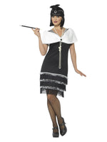 Smiffys Flapper Costume, Black, with Dress & Fur Stole - 43128