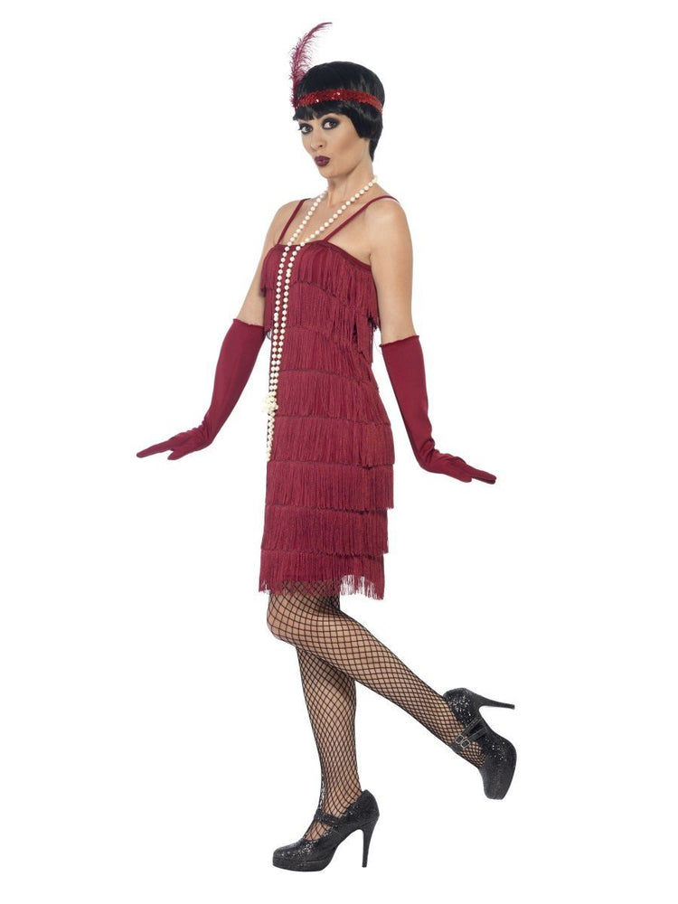 Flapper Costume, Burgundy Red, with Short Dress44675