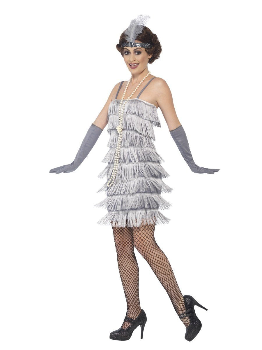 Flapper Costume, Silver, with Short Dress44671