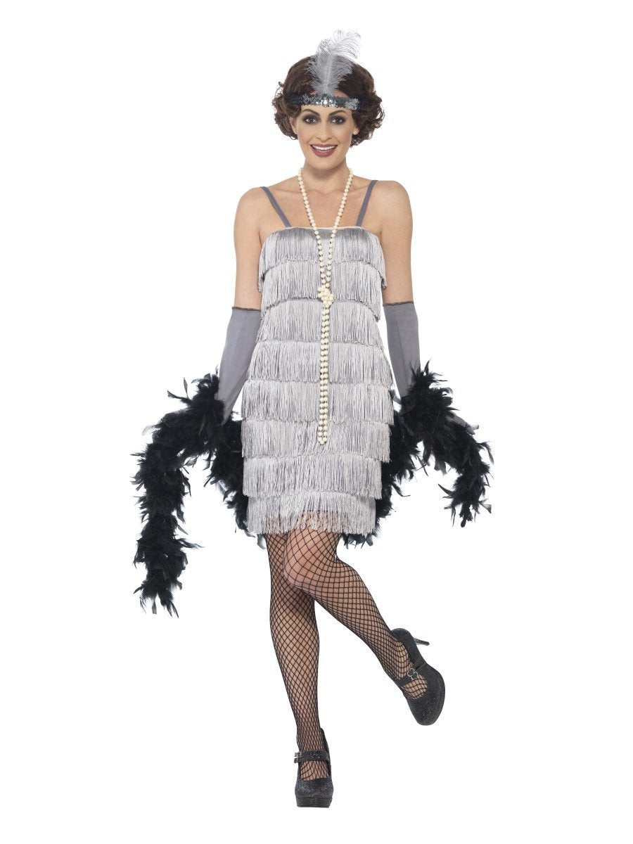 Flapper Costume, Silver, with Short Dress44671