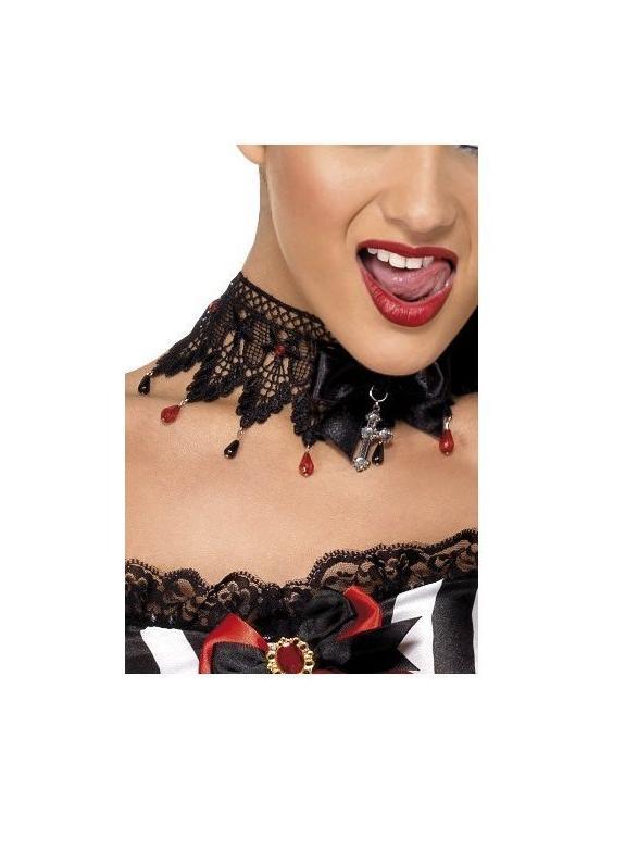 Gothic Ribbon and Lace Beaded Necklace36353
