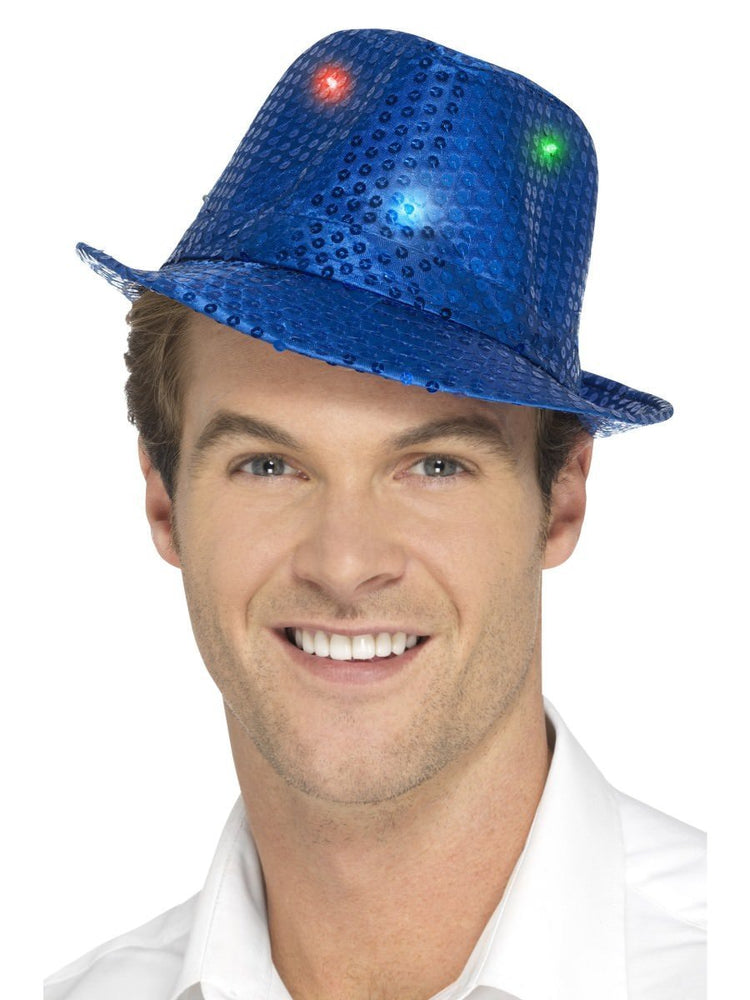 Smiffys Light Up Sequin Trilby Hat, Blue - 47065
