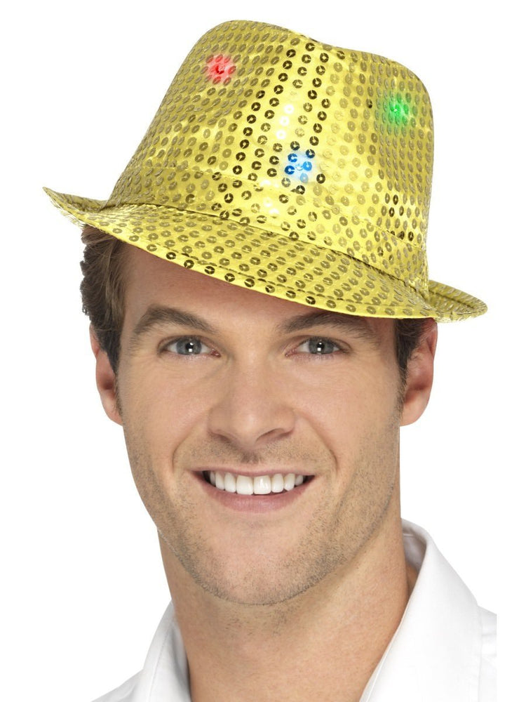 Smiffys Light Up Sequin Trilby Hat, Gold - 47069