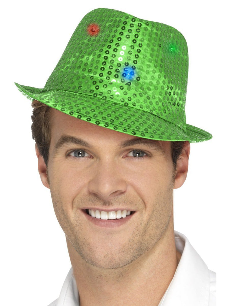 Smiffys Light Up Sequin Trilby Hat, Green - 47064