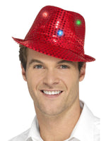 Smiffys Light Up Sequin Trilby Hat, Red - 47066