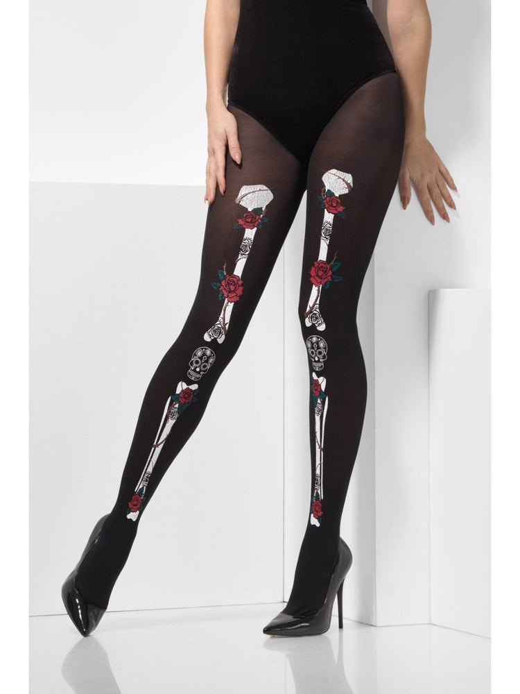 Smiffys Opaque Day of the Dead Tights - 43101