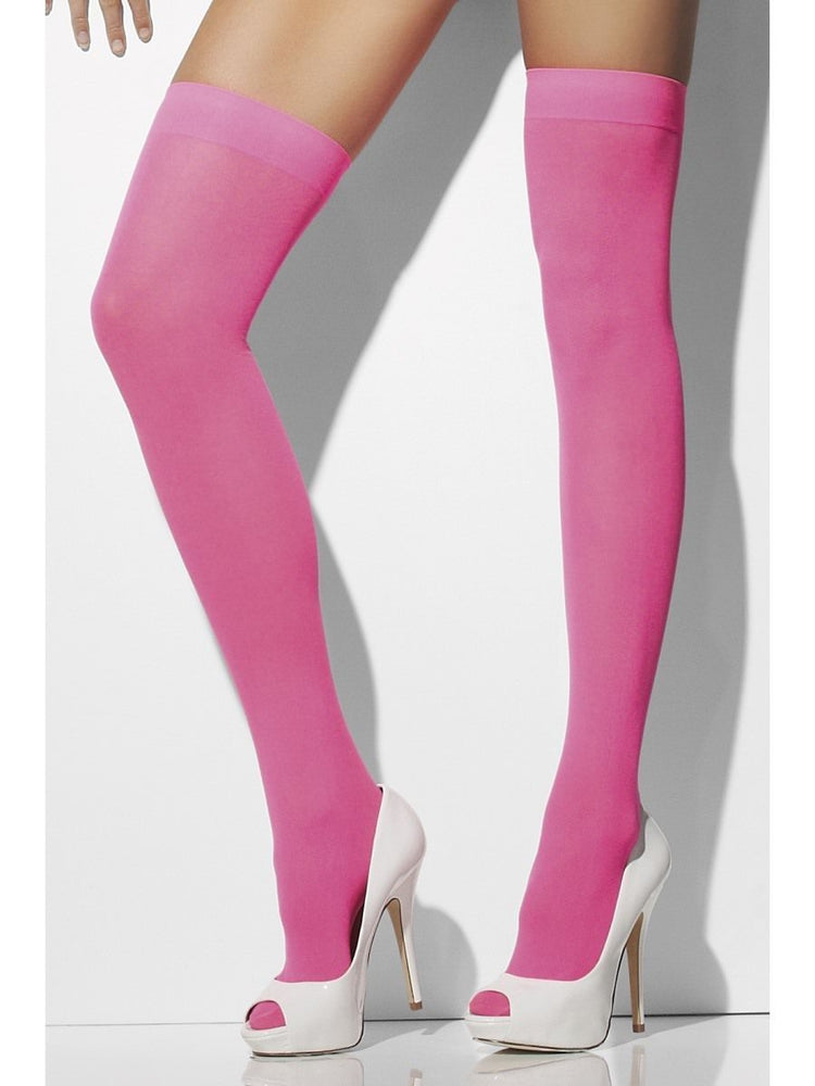 Smiffys Opaque Hold-Ups, Neon Pink - 28351
