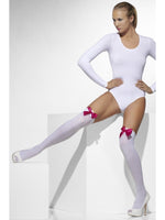 Opaque Hold-Ups, White, with Fuchsia Bows42766