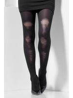 Opaque Tights, Black, with Distressed Detail44443