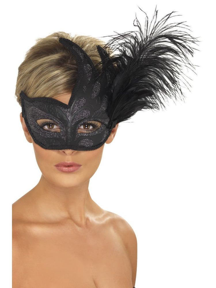 Black Colombina Feathered Mask