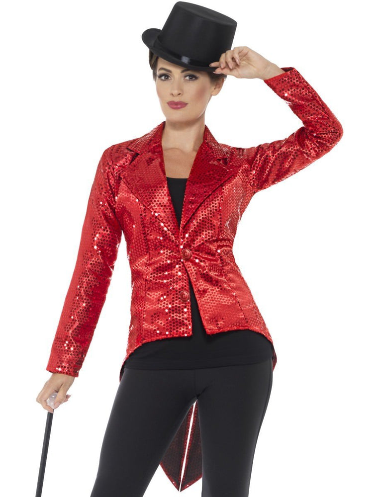 Sequin Tailcoat Jacket, Red