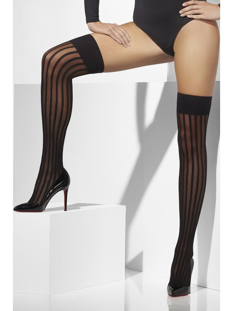Hold Ups Black with Vertical Stripes