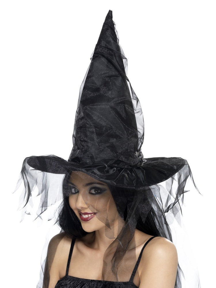 Black Long Net Hair Witch Hat